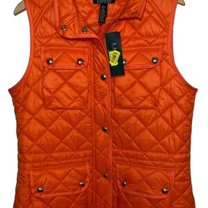 NWT Lauren RALPH LAUREN Quilted Zip Up Utility Vest Orange Women's Sz L